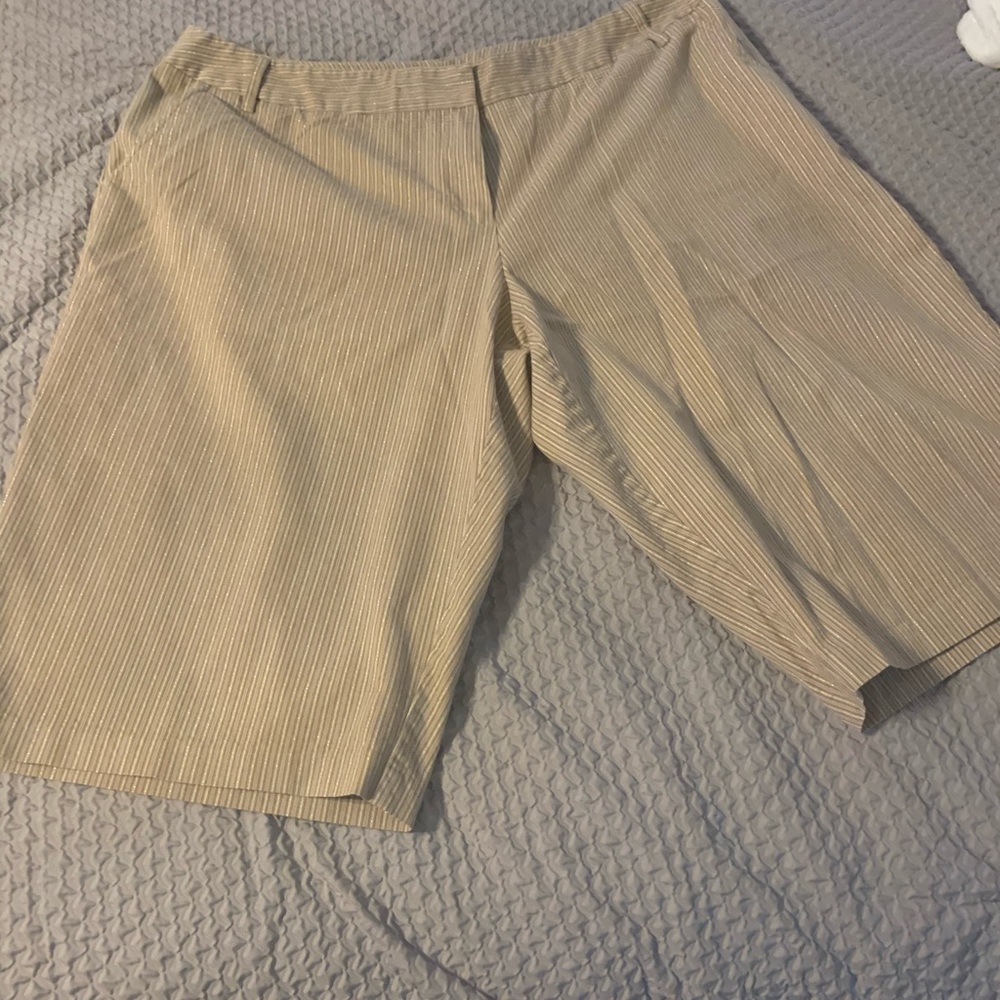 Tan shorts with small stripes. Cato Brand